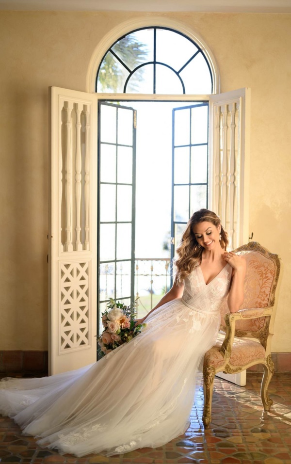 SHEER TULLE AND LACE WEDDING GOWN