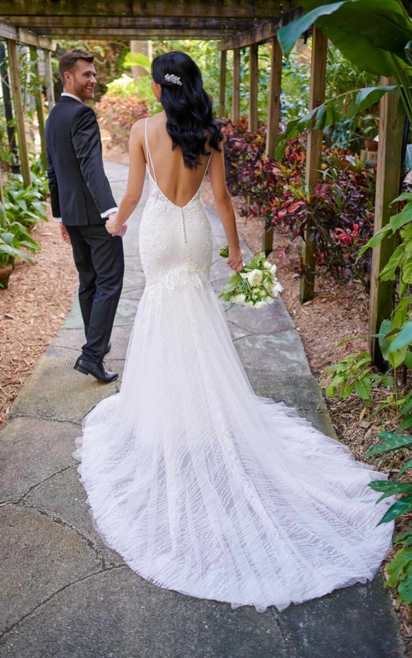 SPARKLING FIT-AND-FLARE WEDDING DRESS WITH SHEER BODICE