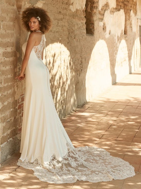 Sexy slip style wedding dress with unique lace back