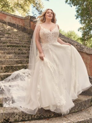 Princess A-line bridal gown in shimmery beaded lace motifs